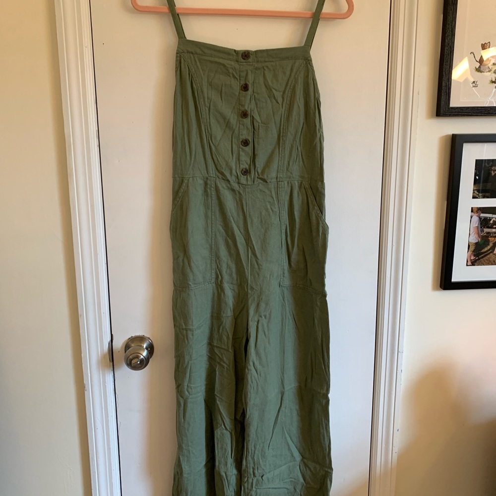 Old Navy Sage Green Smocked Jumpsuit with Pockets side Medium